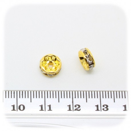 10 PZ - DISTANZIATORE BIGIOTTERIA - DISTANZIALE STRASS 8 MM ORO - CRYSTAL