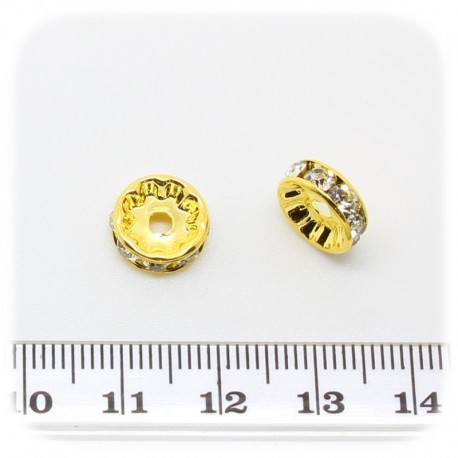 10 PZ - DISTANZIATORE BIGIOTTERIA - DISTANZIALE STRASS 10 MM ORO - CRYSTAL