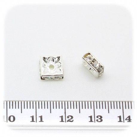 10 PZ - DISTANZIATORE BIGIOTTERIA - DISTANZIALE STRASS 8 MM ARGENTO - CRYSTAL