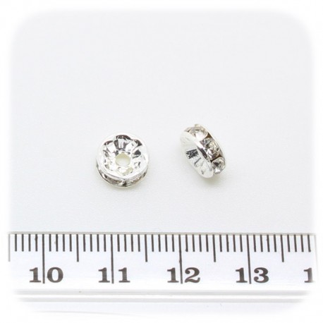 5 PZ - DISTANZIATORE STRASS RONDELLA ARGENTO - DISTANZIALE SEPARATORE METALLO CRYSTAL BIGIOTTERIA