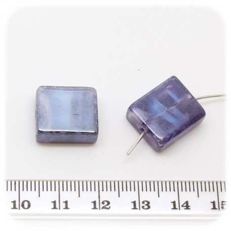 10 PZ - PERLINE VETRO CUBO PIATTO 14 MM - VIOLA