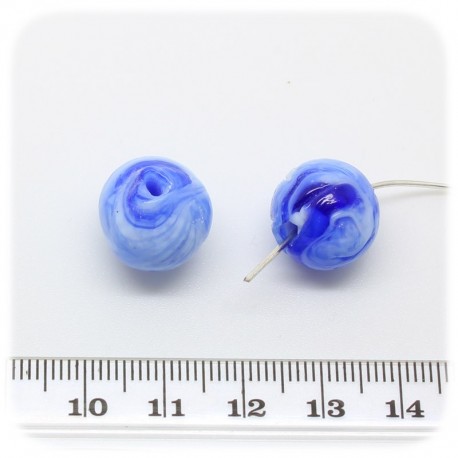 5 PZ - PERLE TONDE BLU - PERLINE VETRO LAMPWORK 14 MM