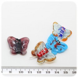 5 PZ - PERLINE VETRO A LUME FARFALLA 25 MM - MULTICOLOR