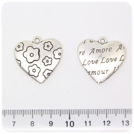 1 PZ - CIONDOLO ARGENTO TIBETANO CUORE 25 MM - METALLO