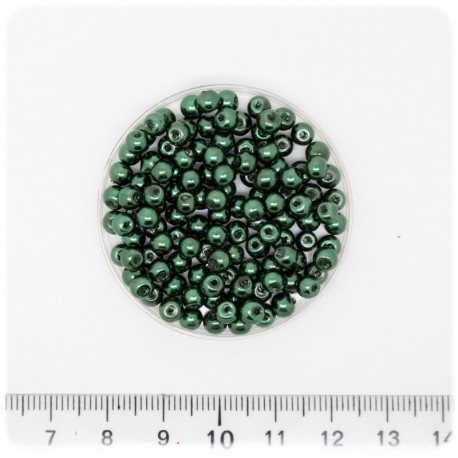 100 PZ - PERLE 4 MM VERDE SCURO - PERLINE TONDE VETRO CERATE