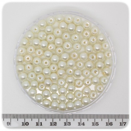 100 PZ - PERLE 6 MM AVORIO - PERLINE TONDE VETRO CERATE