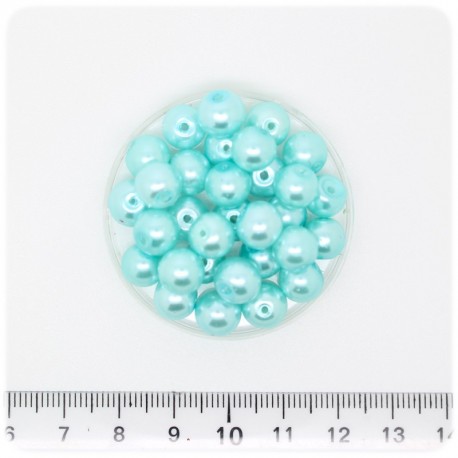 100 PZ - PERLE 8 MM AZZURRO - PERLINE TONDE VETRO CERATE