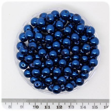 100 PZ - PERLE 8 MM BLU - PERLINE TONDE VETRO CERATE