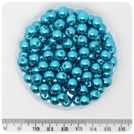 100 PZ - PERLE 8 MM TEAL - PERLINE TONDE VETRO CERATE