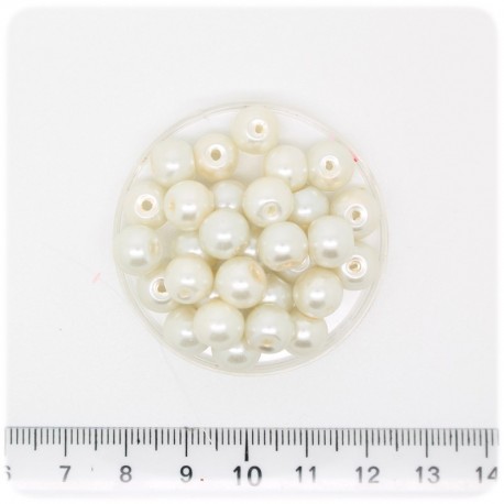 100 PZ - PERLE 8 MM AVORIO - PERLINE TONDE VETRO CERATE