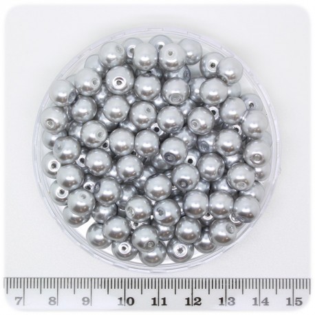 100 PZ - PERLE 8 MM SILVER - PERLINE TONDE VETRO CERATE