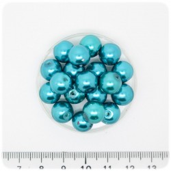 80 PZ - PERLE 10 MM TEAL - PERLINE TONDE VETRO CERATE