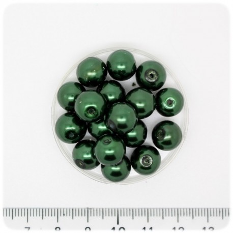 80 PZ - PERLE 10 MM VERDE SCURO - PERLINE TONDE VETRO CERATE