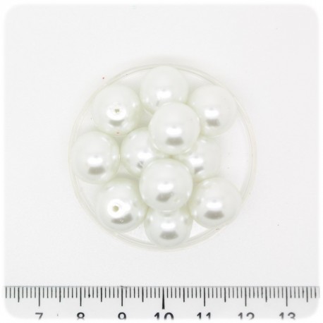 50 PZ - PERLE 12 MM BIANCO - PERLINE TONDE VETRO CERATE
