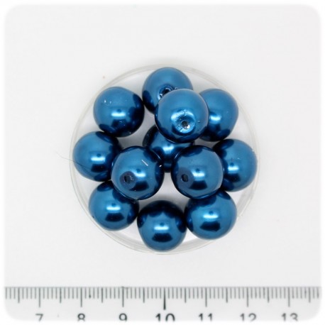 50 PZ - PERLE 12 MM BLU - PERLINE TONDE VETRO CERATE