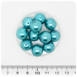 50 PZ - PERLE 12 MM TEAL - PERLINE TONDE VETRO CERATE