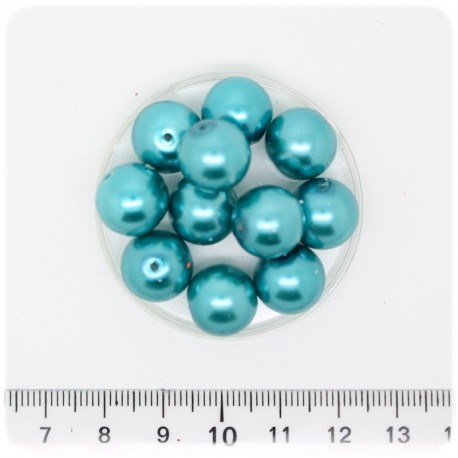 50 PZ - PERLE 12 MM TEAL - PERLINE TONDE VETRO CERATE