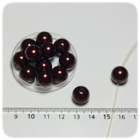 50 PZ - PERLE 12 MM MARRONE - PERLINE TONDE VETRO CERATE