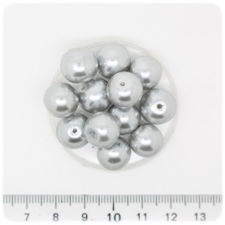 50 PZ - PERLE 12 MM SILVER - PERLINE TONDE VETRO CERATE