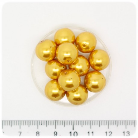 50 PZ - PERLE 12 MM ORO - PERLINE TONDE VETRO CERATE