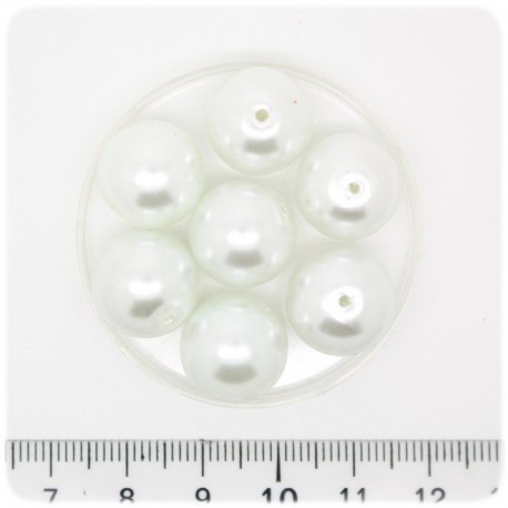 25 PZ - PERLE 14 MM BIANCO - PERLINE TONDE VETRO CERATE