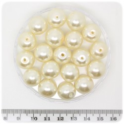 25 PZ - PERLE 14 MM AVORIO - PERLINE TONDE VETRO CERATE