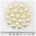 25 PZ - PERLE 14 MM AVORIO - PERLINE TONDE VETRO CERATE