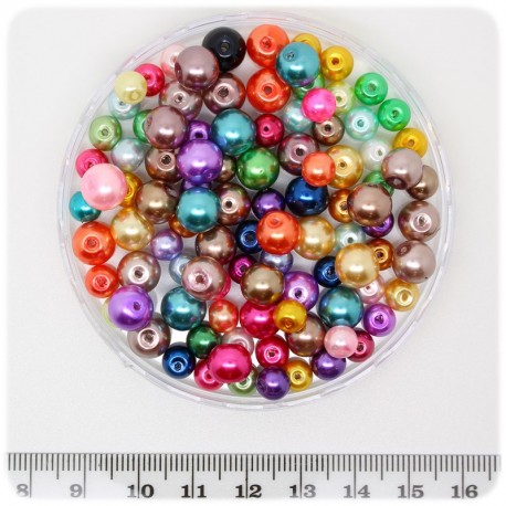 50 PZ - PERLE MISTE MULTICOLORE - PERLINE TONDE VETRO CERATO