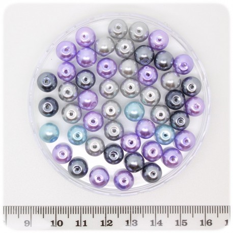 50 PZ - PERLE MISTE GRIGIO - PERLINE TONDE VETRO CERATO 8 MM