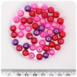 50 PZ - PERLE MISTE ROSSO - PERLINE TONDE VETRO CERATO 8 MM