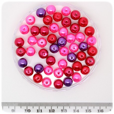 50 PZ - PERLE MISTE ROSSO - PERLINE TONDE VETRO CERATO 8 MM