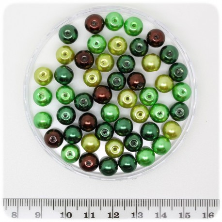 50 PZ - PERLE MISTE MARRONE - PERLINE TONDE VETRO CERATO 8 MM