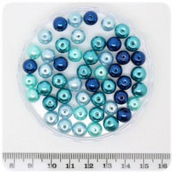 50 PZ - PERLE MISTE BLU - PERLINE TONDE VETRO CERATO 8 MM