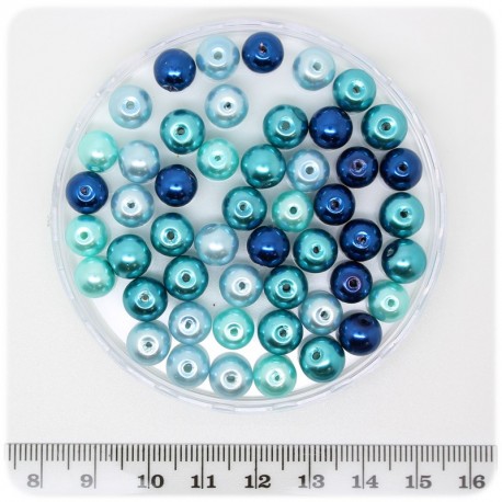 50 PZ - PERLE MISTE BLU - PERLINE TONDE VETRO CERATO 8 MM