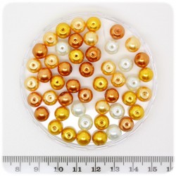 50 PZ - PERLE MISTE GIALLO - PERLINE TONDE VETRO CERATO 8 MM