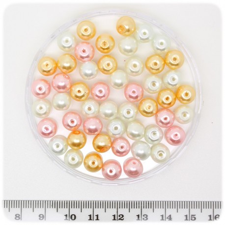 50 PZ - PERLE MISTE ROSA - PERLINE TONDE VETRO CERATO 8 MM