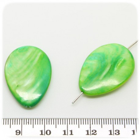 6 PZ - PERLE VERDE GOCCIA 30 MM - PERLINE CONCHIGLIA COLORATE