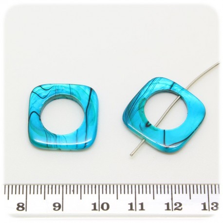 10 PZ - PERLE AZZURRO QUADRATO 20 MM - PERLINE CONCHIGLIA DISTANZIALI COLORATE