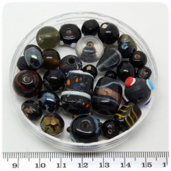 125 G - PERLINE VETRO NERO LAMPWORK MIX 6/40 MM - PERLE INDIANE COLORATE