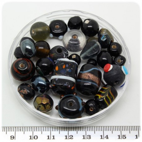 125 G - PERLINE VETRO NERO LAMPWORK MIX 6/40 MM - PERLE INDIANE COLORATE