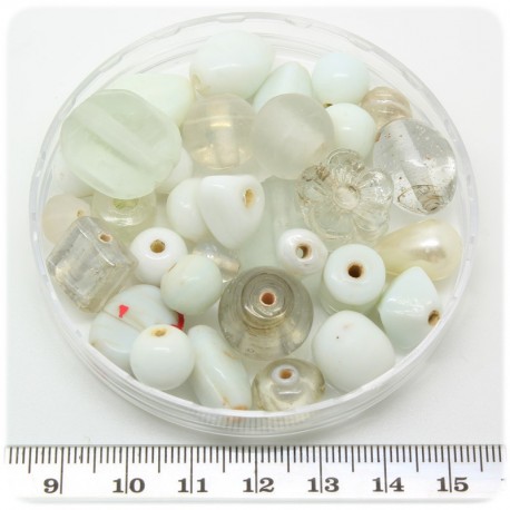 125 G - PERLINE VETRO BIANCO LAMPWORK MIX 6/40 MM - PERLE INDIANE COLORATE