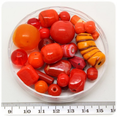 125 G - PERLINE VETRO ROSSO LAMPWORK MIX 6/40 MM - PERLE INDIANE COLORATE