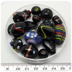 125 G - PERLINE VETRO NERO LAMPWORK MIX 10/30 MM - PERLE INDIANE COLORATE