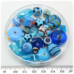 125 G - PERLINE VETRO AZZURRO LAMPWORK MIX 10/30 MM - PERLE INDIANE COLORATE