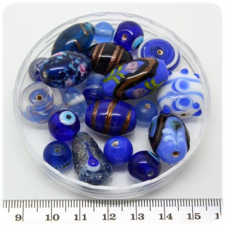 125 G - PERLINE VETRO BLU LAMPWORK MIX 10/30 MM - PERLE INDIANE COLORATE