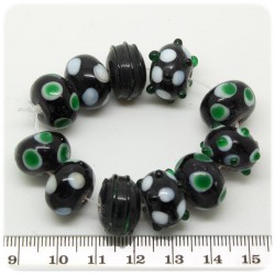 1 SET - FUNNY PEPPER MINT - PERLINE VETRO LAMPWORK MIX RONDELLE - PERLE INDIANE COLORATE