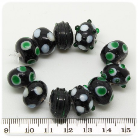 1 SET - FUNNY PEPPER MINT - PERLINE VETRO LAMPWORK MIX RONDELLE - PERLE INDIANE COLORATE