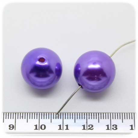 6 PZ - PERLE 18 MM VIOLA - PERLINE TONDE PLASTICA PERLATE