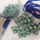 Box 30 Perline Perle Foro Largo Stile Pandora Acrilico + Filo Lycra + Scatola Blu