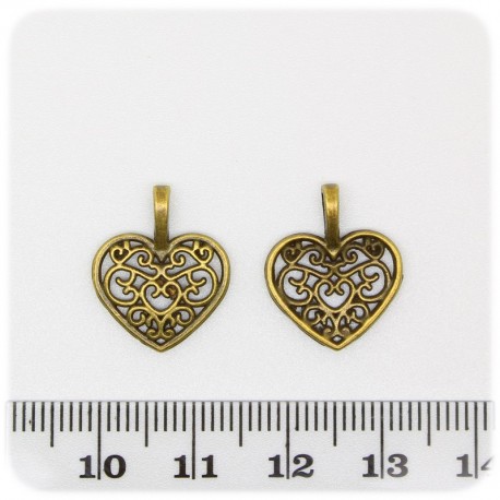 1 PZ - CIONDOLO BRONZO CUORE - PENDENTE CHARM ARGENTO TIBETANO